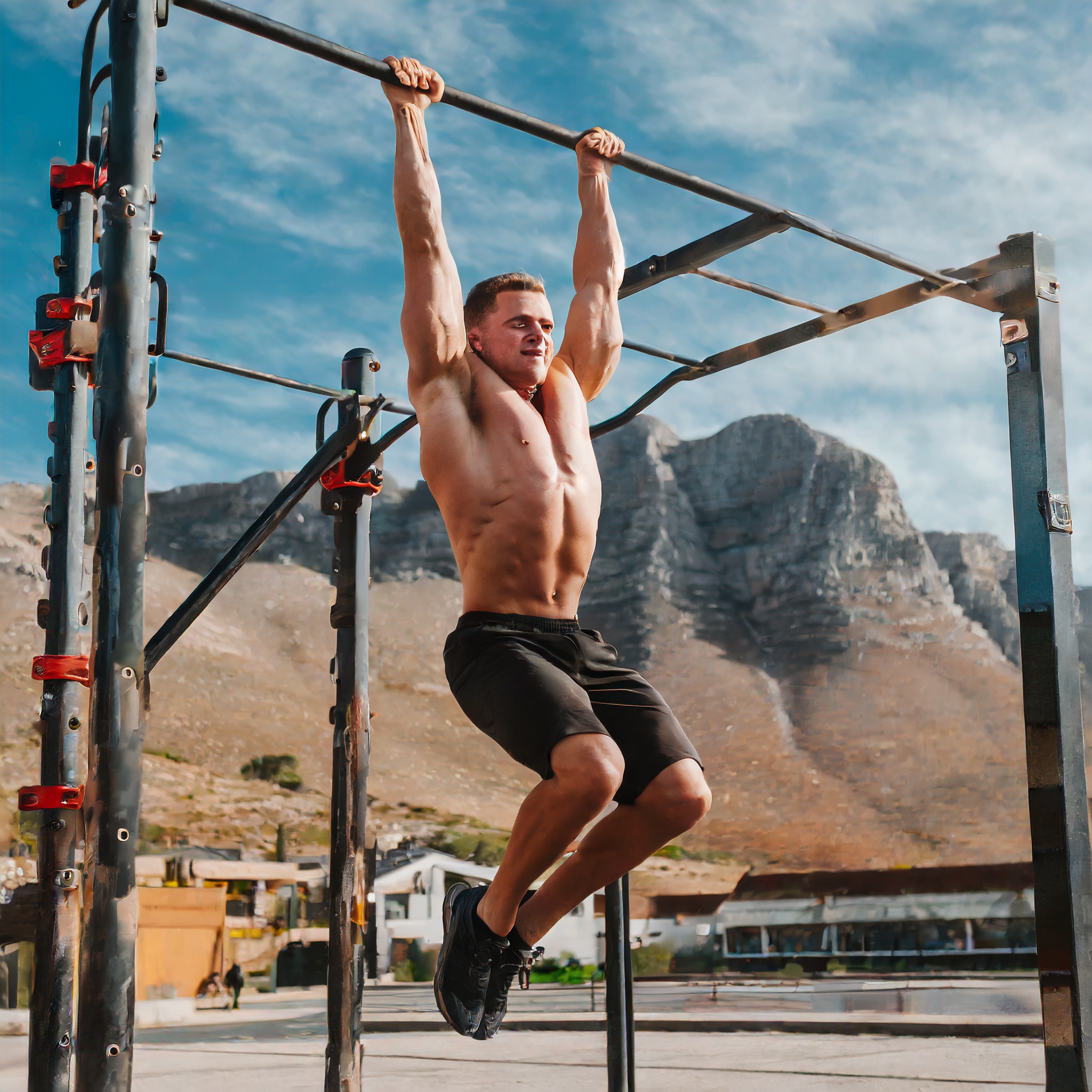 A man doing pullups in a bar